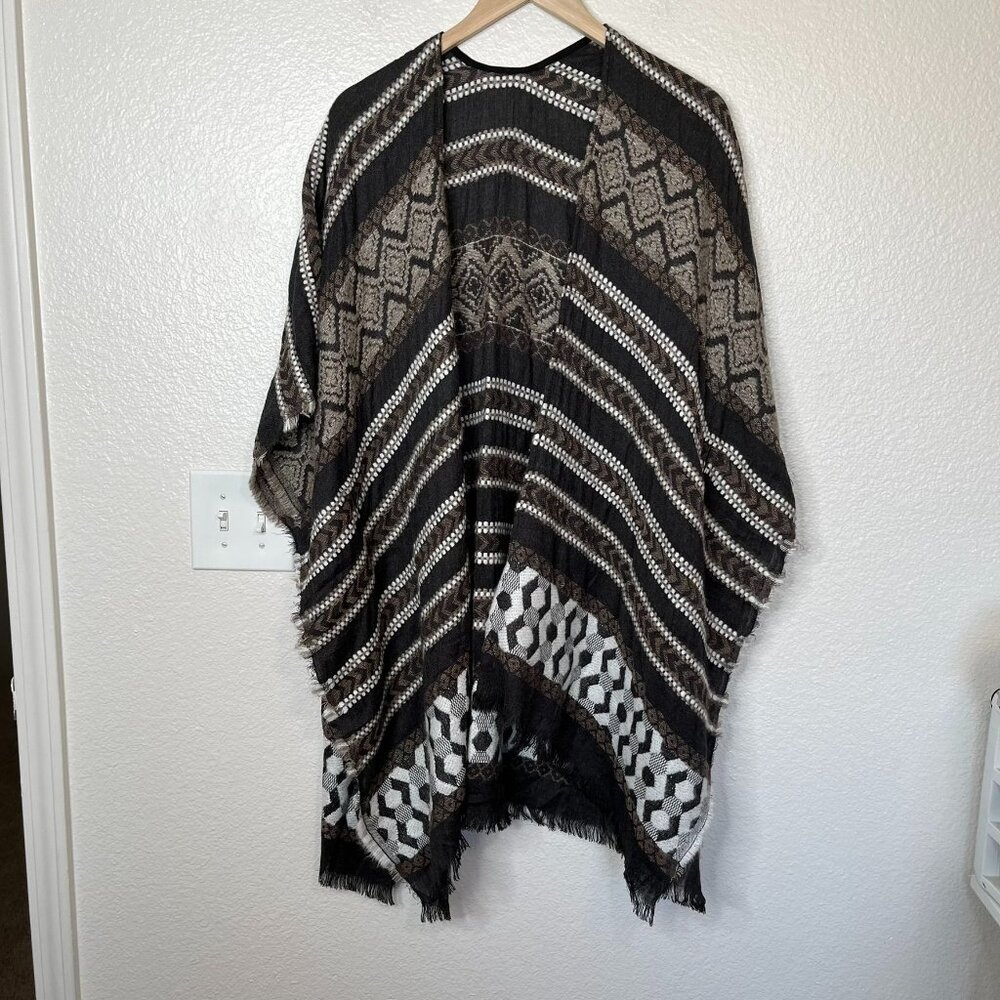 Lucky Brand Open-Front Knit Kimono Cardigan Shawl boho  Fringe Hem One Size - Picture 2 of 11